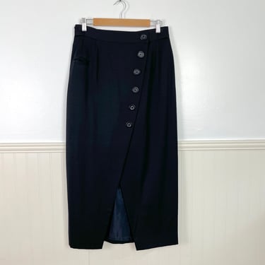 1980s vintage Harvé Benard asymmetrical black wool skirt - size XS 