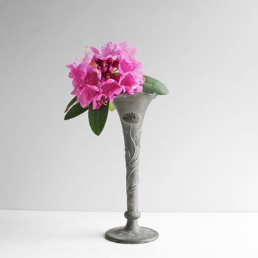 Vintage Art Nouveau Water Lily Vase in Pewter 