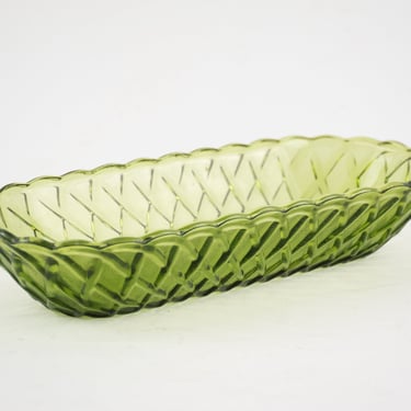 Pair of Vintage Indiana Glass Co. Celery Dishes in Avocado 