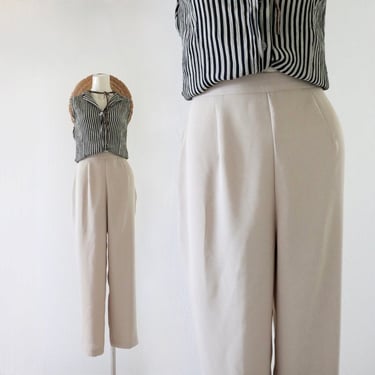 golden chiffon trousers - 26-30 - womens vintage 90s y2k beige brown tan small minimal sheer elastic high waist pants 