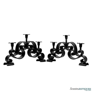 Antique Victorian Wrought Iron Whimsical Candelabra Candlestick Holders - A Pair
