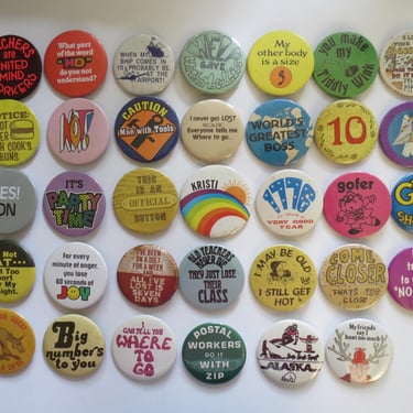 Vintage Pinback Buttons -  Misc. Novelty Pins - You Choose - Genuine Vintage Pin Button 