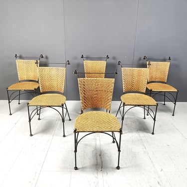 Vintage wicker bistro chairs, 1960s - set of 6  - vintage garden chairs - terras chairs - wrought iron chairs - french chairs 