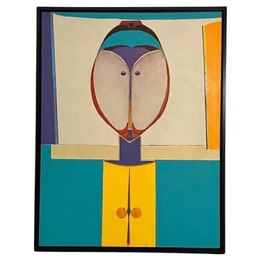 Colourful Acrylic Modern Primitive Portrait by Edward Lewis