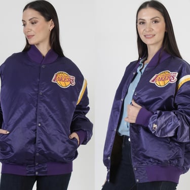 Los Angeles Lakers Starter Jacket, 80s NBA Basketball Satin Coat, Mens Bomber Jacket, Tags Size XL 