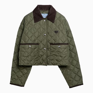Prada Military Green Quilted Jacket With Logo Women