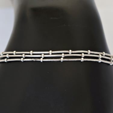 Minimalist 80's Italy beaded sterling snake chain bracelet, 3 strand 925 silver discs on chain rocker stacker 