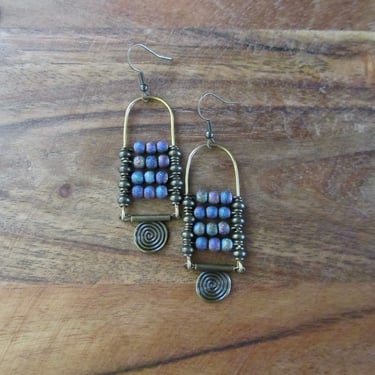 Multicolor ethnic bohemian earrings, bronze 