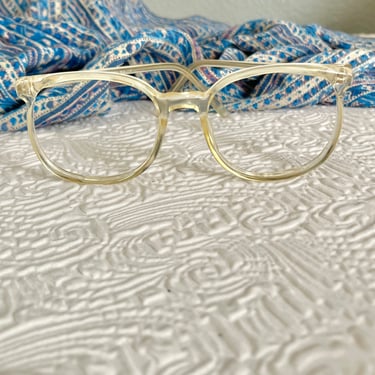 Big Glasses Frames, Clear Lucite, Geek Chic, Vintage 70s 80s 