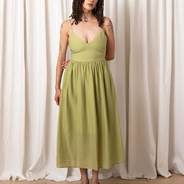 Ali Golden Tie Back Midi Dress - Muted Lime on Garmentory