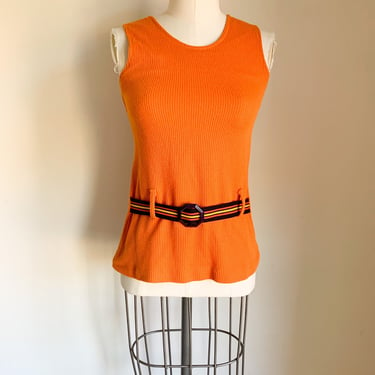 Vintage 1970s Orange Ribbed Tank with attached belt / XXS 
