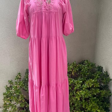 Vintage 70s/80s Pink Satin Floor Length Ruffle Dress with