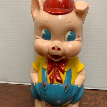 Vintage 1950s Pig Coin Bank with Key 