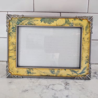 Vintage 4x6 Yellow with Green Botanical Detail Silver Edge and Ornate Corners 