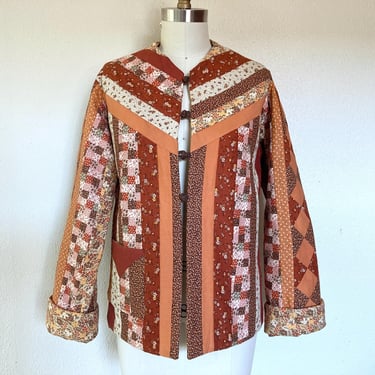 1970s Quilted calico patchwork cotton jacket 