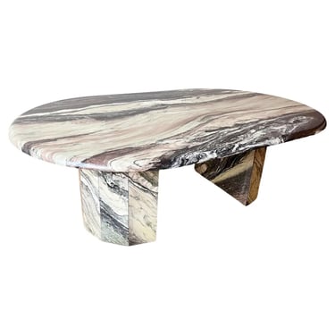 1970s Substantial White, Grey, Black, Pink Marble Coffee Table, sculptural Base 