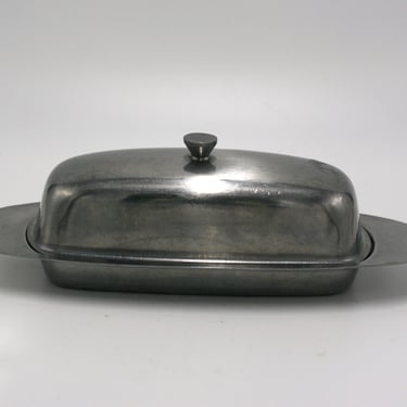 vintage mid century stainless steel butter dish with glass insert made in Japan 