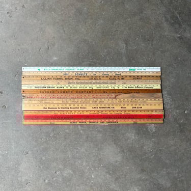 Vintage Lot of 12 Wood Advertising Yardsticks 
