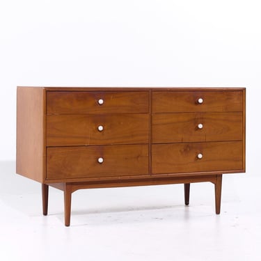 Kipp Stewart for Drexel Declaration Mid Century 6 Drawer Walnut Lowboy Dresser - mcm 