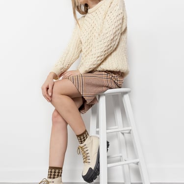 CREAM Merino IRISH WOOL Cable Knit Sweater Jumper Knitwear Fall Winter / Small Medium 