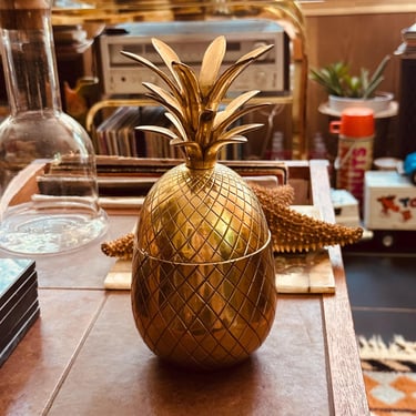 Large Vintage Brass Pineapple - Container - Tiki - Boho - MCM - 9.5” 