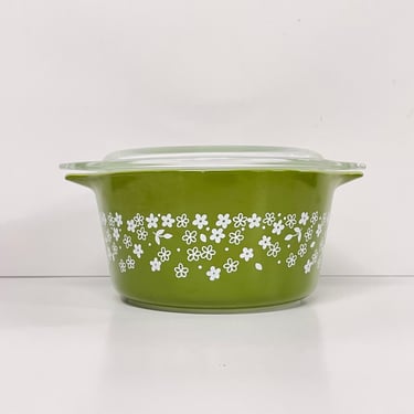 Vintage Pyrex / Spring Blossom / Crazy Daisy / Casserole / Covered Dish / 473- B / Green / FREE SHIPPING 