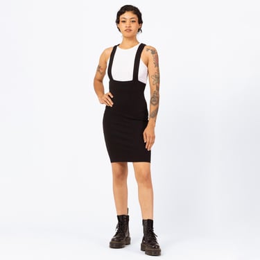 Vintage 90s Black Pinafore Suspender Dress - XS to Small | Alt Punk Stretchy Bodycon Layering Piece Mini Dress 