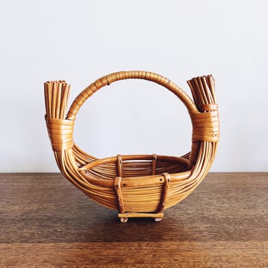 Vintage Portuguese Rattan Basket - Handmade in Madeira 