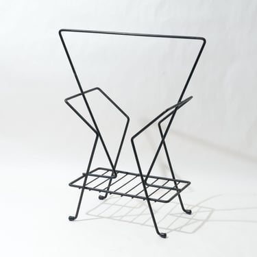 Vintage Mid Century Modern Magazine Rack, Atomic, Vinyl Storage, Wire Rod Construction, c. 1950s 