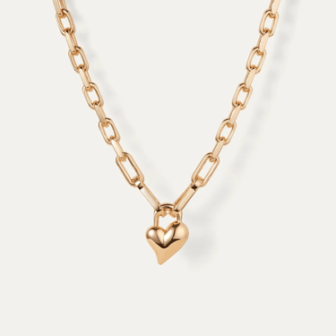 Jenny Bird - Padlock Heart Pendant Necklace - Gold