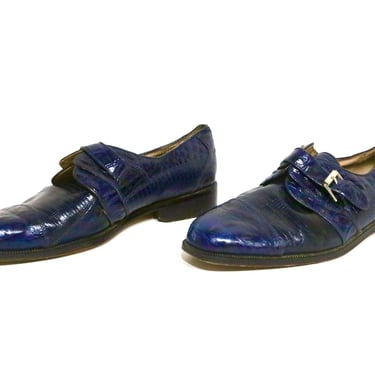 mens BLUE size 10 SNAKESKIN leather 80's GORGIO Brutini oxford wingtips vintage men's shoes -- Size 10M 