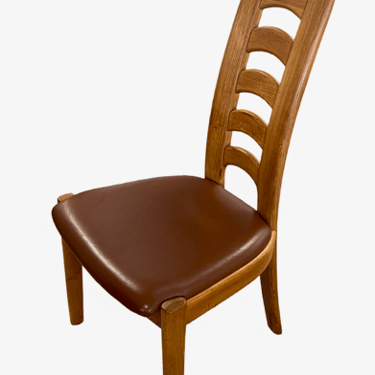 Dining Chairs (12)<br />Koefed<br />Solid Teak<br />Cognac Leather Upholstery<br />W 19 x Seat H 17 x H 41