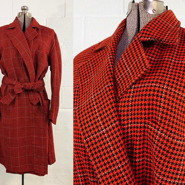 Vintage Houndstooth Robe Long Sleeve State O Maine Woodward & Lothrop John Weitz Men’s Unisex Housecoat Belted Pockets Orange 1960s Large XL 