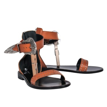Zadig & Voltaire - Brown Leather Studded Sandals w/ Oversized Buckles Sz 8