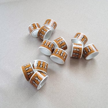 Set of 12 porcelain napkin rings Traditional dining Brown table decor Made in Japan 