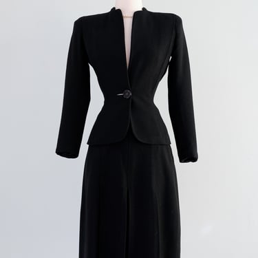 Vintage 1940's Black Wool Crepe Suit Set by Marston's / XS