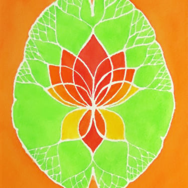 Citrus Lotus Brain  -  original watercolor painting - neuroscience art 
