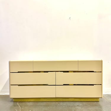 Vintage Post Modern Lacquer and brass low dresser 