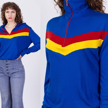 80s Color Block Quarter Zip Sweatshirt - Men's Large | Vintage Striped Athletic Track Jacket 