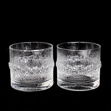 Vintage Mid Century Modern PAIR of Art Glass Glasses IITTALA Tapio Wirkkala NIVA Design Finland Designer Ice Texture Finnish Design 
