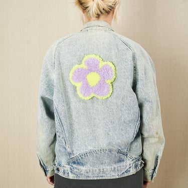 Vintage RARE Levi's Upcycled Denim Jacket with Tufted Flower Patch 