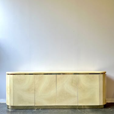 Vintage Post Modern Faux Goatskin Lacquer Credenza 