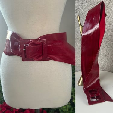 Vintage Leatherock soft wide leather waist belt glossy burgundy Sz 33 