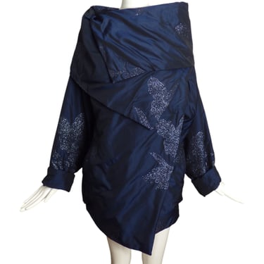 SHAMASK- Navy Taffeta Brocade Jacket, Size 8