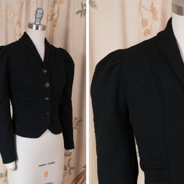 1930s Jacket - The Bette Jacket - Smartly Tailored Vintage Late 30s Unlined Wool Puff Sleeve Jacket with Ruching 