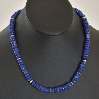 Vintage Jay King DTR lapis lazuli sterling beads choker, heavy Desert Rose Trading 925 silver blue stone discs necklace 