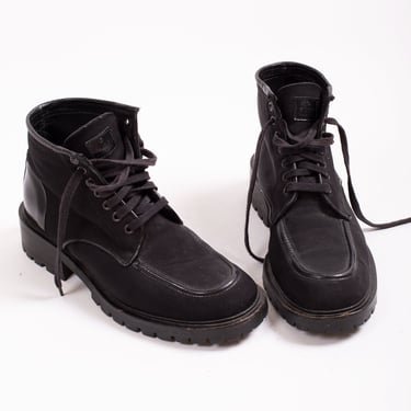 Vintage GUCCI Black Nylon Canvas + Leather Lug Sole Boots sz 8 Tom Ford Lace Up Y2K Minimal Chunky 