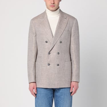 Brunello Cucinelli Double-Breasted Jacket In Linen And Cotton Men