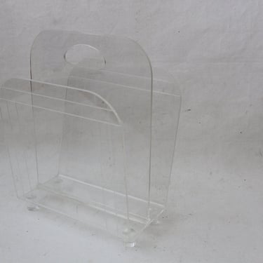 Vintage Mid Century Modern Lucite Acrylic W-Shaped Magazine Rack with Built in Handle 