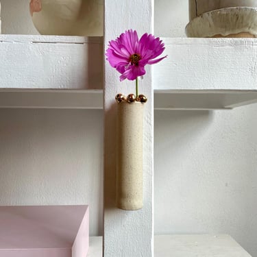 Wall Flower Vase, Natural Speckled Wall Vase with Gold, The Object Enthusiast Ceramic Wall Vase, Hanging Bud Vase 